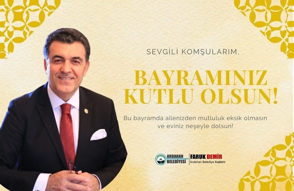 Ardahan Belediye Başkanı Faruk Demir’den Ramazan Bayramı Mesajı: “Kardeşlik ve Beraberlik İçin Bir Aradayız” Ardahan Belediye Başkanı Faruk Demir, Ramazan Bayramı nedeniyle bir kutlama